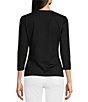 Color:Black - Image 2 - Signature Catalina Cloth Knit Crew Neck 3/4 Sleeve Tee Shirt