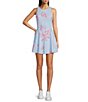 Color:Aqua - Image 1 - Turnberry Catalina Cloth Knit Sea Coral Print Crew Neck Sleeveless A-Line Dress