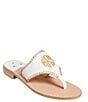 Color:White/Gold/Gold - Image 1 - Embroidered #double;Mrs#double; Leather Thong Sandals