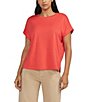 Color:Salsa - Image 1 - Drapey Luxe Crew Neck Rolled Cap Sleeve Tee