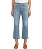 Color:Blue Dust - Image 1 - Eloise Stretch Denim Mid Rise Embroidered Raw Hem Cropped Boot Cut Jeans