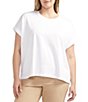 Color:White - Image 1 - Plus Size Drapey Luxe Crew Neck Rolled Cap Sleeve Tee