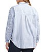 Color:Blue Stripe - Image 2 - Plus Size Stripe Long Sleeve Relaxed Button Down Shirt
