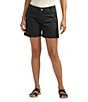 Color:Black - Image 1 - Stretch Twill Mid Rise Chino Shorts