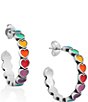 Color:Sterling Multi - Image 1 - Enamel Mutli-Colored Connected Hearts Hoop Earrings