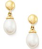 Color:Gold/Pearl - Image 1 - 14K Gold Teardrop Freshwater Cultured Pearl Drop Earrings