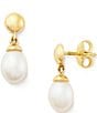Color:Gold/Pearl - Image 2 - 14K Gold Teardrop Freshwater Cultured Pearl Drop Earrings