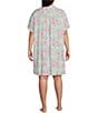 Color:Hibiscus - Image 2 - Plus Size Woven Short Sleeve Button Front Collar Hibiscus Print Sleepshirt
