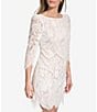 Color:Ivory - Image 3 - 3/4 Puff Sleeve Boat Neck Lace Dress
