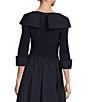 Color:Navy - Image 4 - Jersey Taffeta 3/4 Sleeve Portrait Collar Ruched A-Line Midi Dress