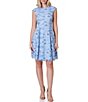Color:Periwinkle - Image 1 - Cap Sleeve Crew Neck Floral Lace Fit and Flare Dress