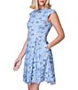 Color:Periwinkle - Image 3 - Cap Sleeve Crew Neck Floral Lace Fit and Flare Dress