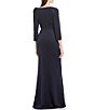 Color:Navy - Image 2 - 3/4 Sleeve Asymmetrical Neck Bow Shoulder Side Tuck Gown