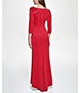 Color:Ruby Red - Image 2 - 3/4 Sleeve Asymmetrical Neck Bow Shoulder Side Tuck Gown