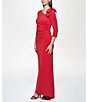 Color:Ruby Red - Image 3 - 3/4 Sleeve Asymmetrical Neck Bow Shoulder Side Tuck Gown
