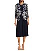 Color:Navy Multi - Image 1 - Floral Print 3/4 Sleeve Ruched Waist 2-Piece Jacket Dress