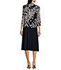Color:Navy Multi - Image 2 - Floral Print 3/4 Sleeve Ruched Waist 2-Piece Jacket Dress