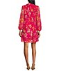 Color:Magenta - Image 2 - Long Sleeve Mock Neck Pleated Bodice Floral Chiffon Dress