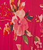 Color:Magenta - Image 3 - Long Sleeve Mock Neck Pleated Bodice Floral Chiffon Dress