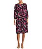 Color:Navy Multi - Image 1 - Petite Size 3/4 Balloon Sleeve Boat Neck Ruched Waist Floral Sheath Dress