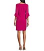 Color:Fuchsia - Image 2 - Petite Size 3/4 Bell Sleeve Boat Neck Ruched Waist Sheath Dress