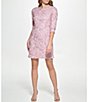 Color:Rose - Image 1 - Petite Size 3/4 Sleeve Boat Neck Ribbon Lace Soutache Shift Dress