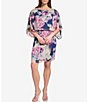Color:Navy/Pansy - Image 1 - Petite Size 3/4 Sleeve Boat Neck Tie Waist Floral Blouson Dress
