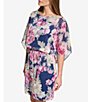 Color:Navy/Pansy - Image 3 - Petite Size 3/4 Sleeve Boat Neck Tie Waist Floral Blouson Dress