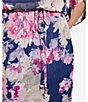 Color:Navy/Pansy - Image 4 - Petite Size 3/4 Sleeve Boat Neck Tie Waist Floral Blouson Dress