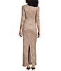 Color:Champagne - Image 2 - Petite Size 3/4 Sleeve Crew Neck Side Tuck Lace Gown