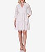 Color:Ivory Beige - Image 1 - Petite Size 3/4 Sleeve Ruffle Split V-Neck Tiered Skirt Lace A-Line Dress