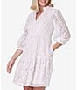 Color:Ivory Beige - Image 3 - Petite Size 3/4 Sleeve Ruffle Split V-Neck Tiered Skirt Lace A-Line Dress