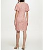 Color:Pink - Image 2 - Petite Size Elbow Puff Sleeve Lace Sheath Dress