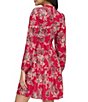 Color:Fuchsia Multi - Image 2 - Petite Size Floral Print Long Sleeve V-Neck Printed Tiered Dress