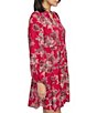 Color:Fuchsia Multi - Image 3 - Petite Size Floral Print Long Sleeve V-Neck Printed Tiered Dress