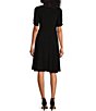 Color:Black - Image 2 - Petite Size Knit Jersey Short Sleeve Boat Neck Grommet Belt Knee Length Sheath Dress