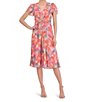 Color:Pink Multi - Image 3 - Petite Size Short Flutter Sleeve V-Neck Floral Chiffon Midi Dress