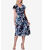 Color:Navy Blue - Image 1 - Petite Size Short Flutter Sleeve V-Neck Floral Midi Dress