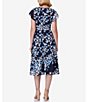 Color:Navy Blue - Image 2 - Petite Size Short Flutter Sleeve V-Neck Floral Midi Dress