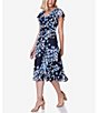 Color:Navy Blue - Image 3 - Petite Size Short Flutter Sleeve V-Neck Floral Midi Dress