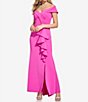 Color:Fuchsia - Image 1 - Petite Size Short Sleeve Off-the-Shoulder Front Ruffle Slit Scuba A-Line Gown
