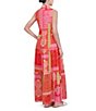 Color:Pink Multi - Image 2 - Petite Size Sleeveless Collared Neck Patchwork Print Maxi Dress