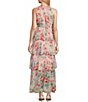Color:Blush - Image 2 - Petite Size Sleeveless Halter Neck Tiered Skirt Floral Maxi Dress