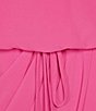 Color:Orchid Blush - Image 3 - Plus Size 3/4 Sleeve Boat Neck Overlay Skirt Tie Waist Chiffon Blouson Dress