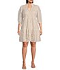 Color:Ivory Beige - Image 1 - Plus Size 3/4 Sleeve Ruffle Split V-Neck Tiered Skirt Lace A-Line Dress
