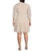 Color:Ivory Beige - Image 2 - Plus Size 3/4 Sleeve Ruffle Split V-Neck Tiered Skirt Lace A-Line Dress