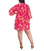 Color:Magenta - Image 2 - Plus Size Long Sleeve Mock Neck Pleated Bodice Floral Print Chiffon Shift Dress