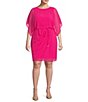 Color:Pink - Image 1 - Plus Size Short Dolman Sleeve Round Neck Blouson Dress