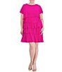 Color:Fuchsia - Image 3 - Plus Size Short Sleeve Crew Neck Asymmetrical Ruffle Chiffon Dress