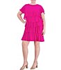 Color:Fuchsia - Image 4 - Plus Size Short Sleeve Crew Neck Asymmetrical Ruffle Chiffon Dress